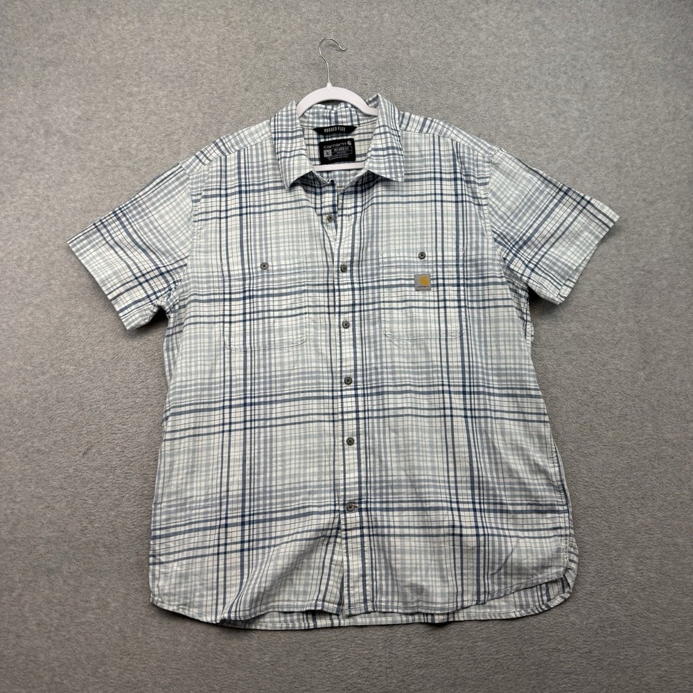Carhartt Shirt Men XL Blue Plaid Short Sleeve Rugged Flex Relaxed Fit 106139 HC5